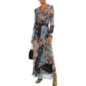 Love Sam Chiffon Floral print long sleeve v-neck long maxi Dress sz.XS